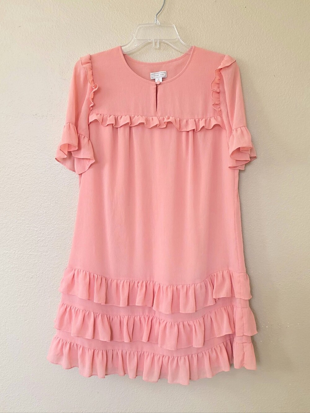 Point Sur Womens Pink Ruffle Tiered Dress - Size 6